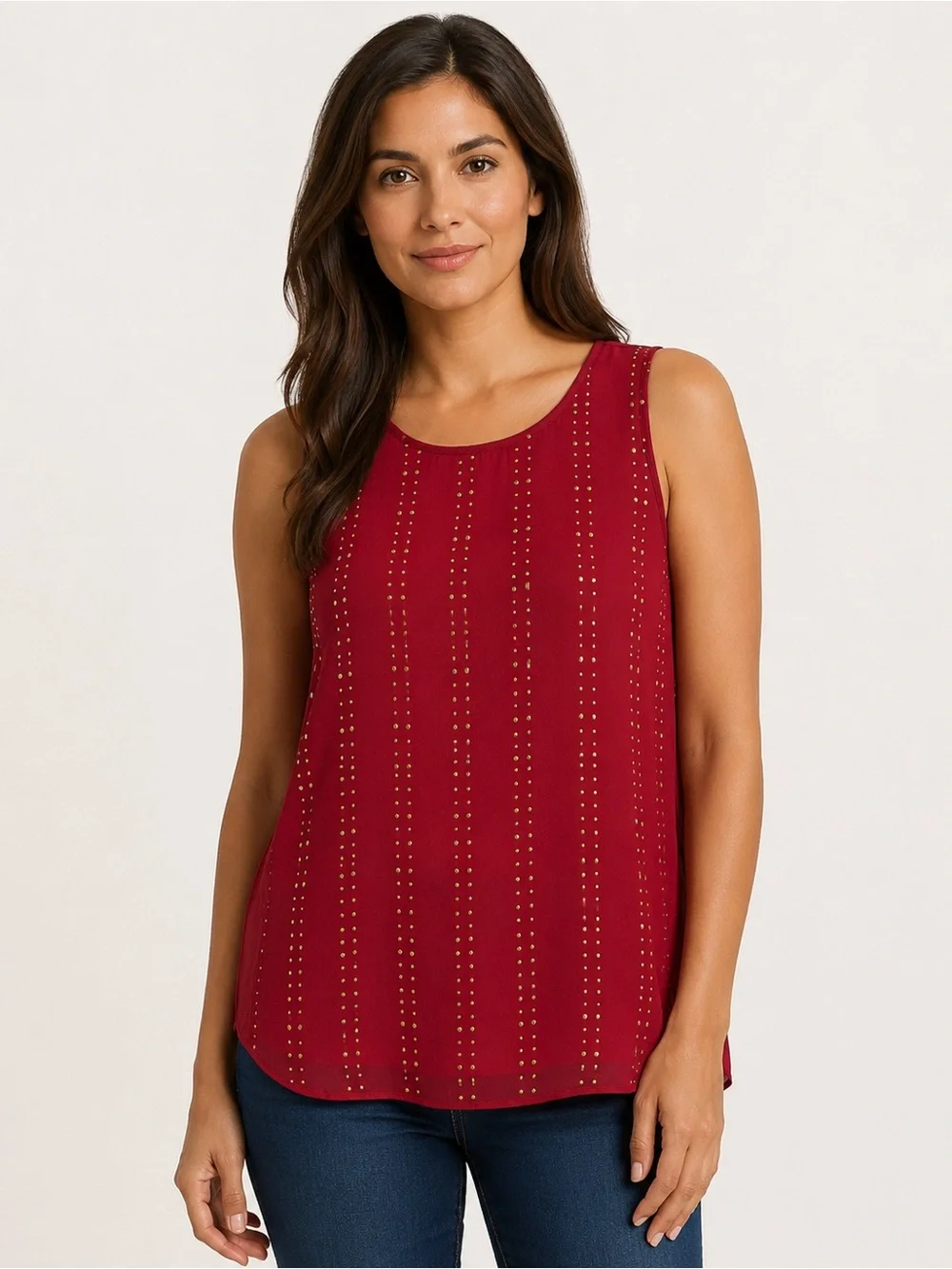 Michael Michael Kors Red Gold Studded Sleeveless Blouse Size Small